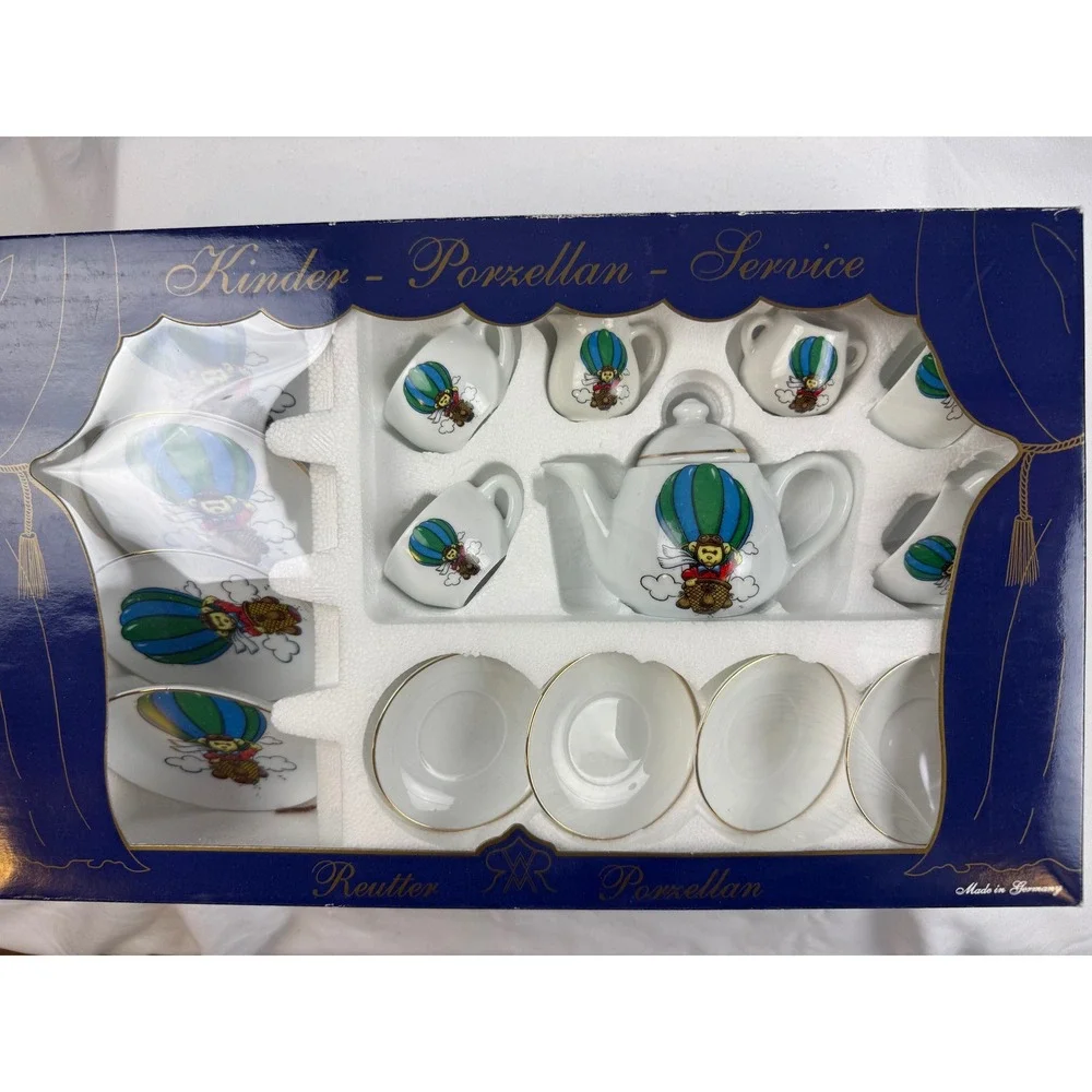 VTG Reutter Porzellan Germany Miniature Tea Set Hot Air Balloon Lands End NIB